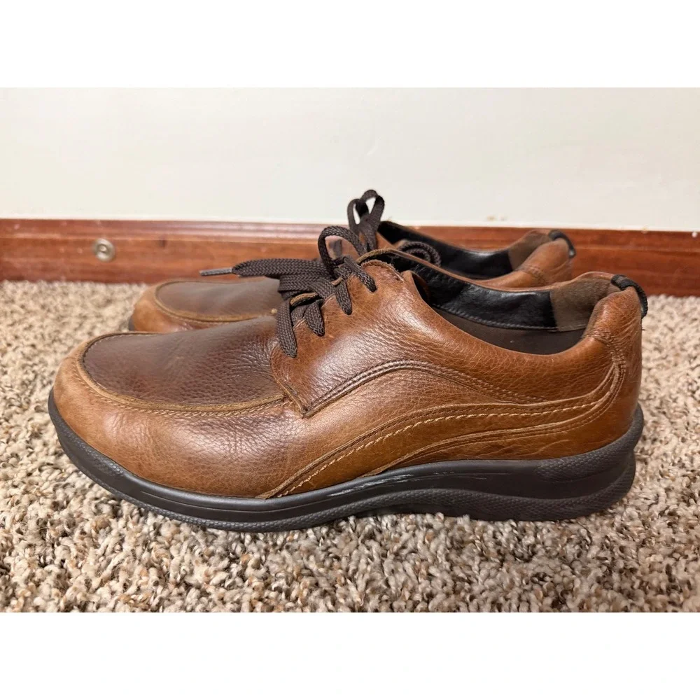 SAS Men Brown Leather Walking Shoes S-Motion Technology Made in USA 10 M